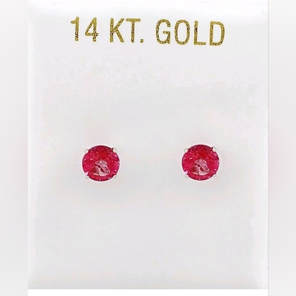 SALE! New 14K Solid White Gold & Genuine Pink Sapphire Stud Earrings